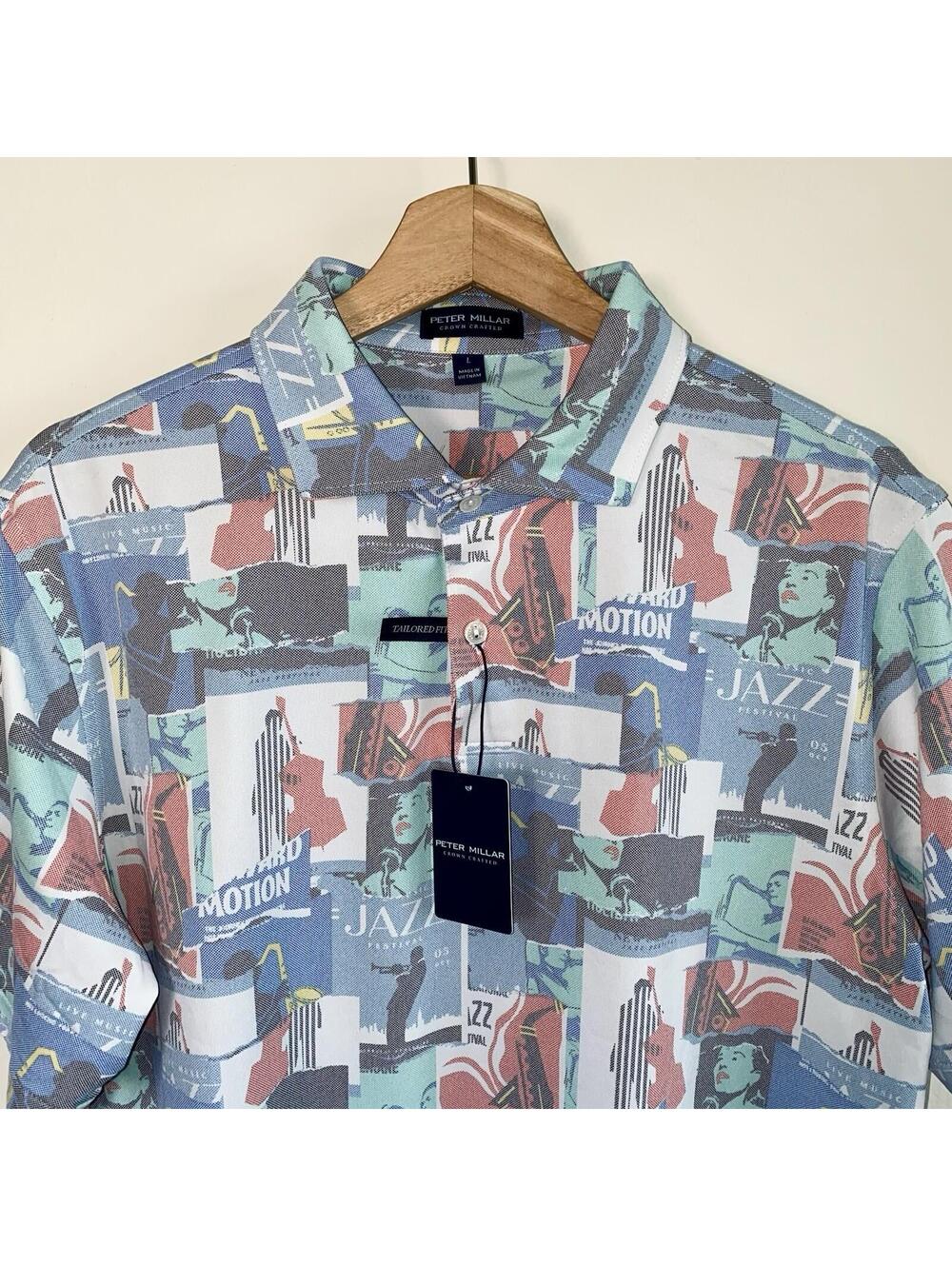 NWT Peter Millar Crown Crafted Jazz Musical Print Polo L
